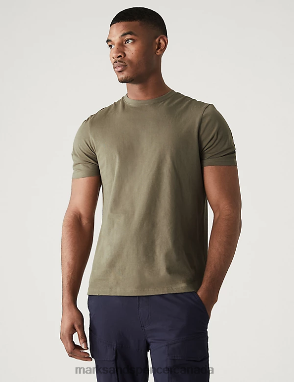 Marks and Spencer sale - Men Khaki Clothing Marks & Spencer Pure Cotton Crew Neck T-Shirt 20VTD160