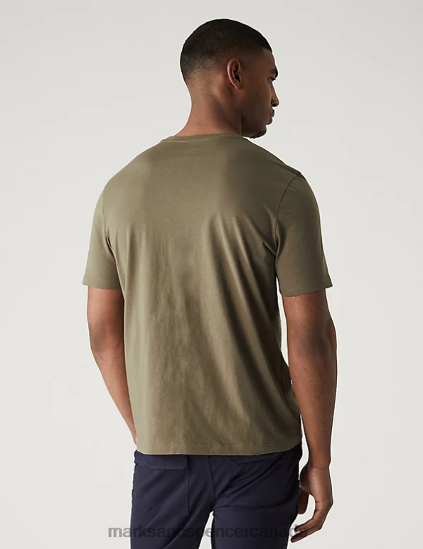 Marks and Spencer sale - Men Khaki Clothing Marks & Spencer Pure Cotton Crew Neck T-Shirt 20VTD160
