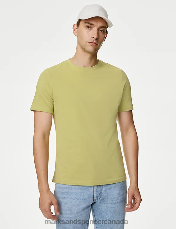 Men Leaf Clothing Marks & Spencer Pure Cotton Crew Neck T-Shirt 20VTD164 - Marks and Spencer outlet