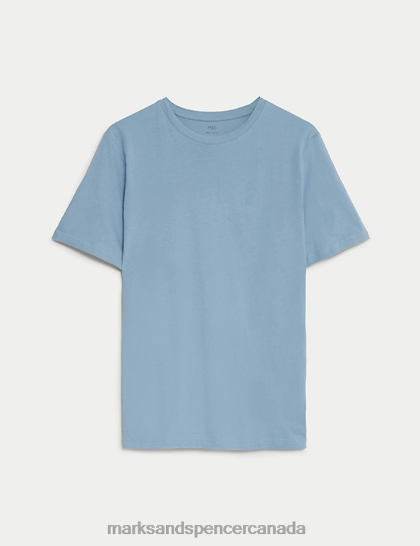 Men Light Airforce Clothing Marks & Spencer Pure Cotton Crew Neck T-Shirt 20VTD172 - Marks and Spencer Canada locations