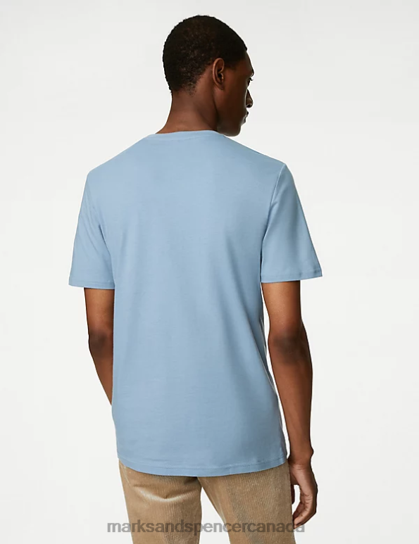 Men Light Airforce Clothing Marks & Spencer Pure Cotton Crew Neck T-Shirt 20VTD172 - Marks and Spencer Canada locations