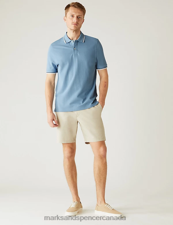 Marks and Spencer near me - Men Light Airforce Clothing Marks & Spencer Pure Cotton Pique Tipped Polo Shirt 20VTD5059