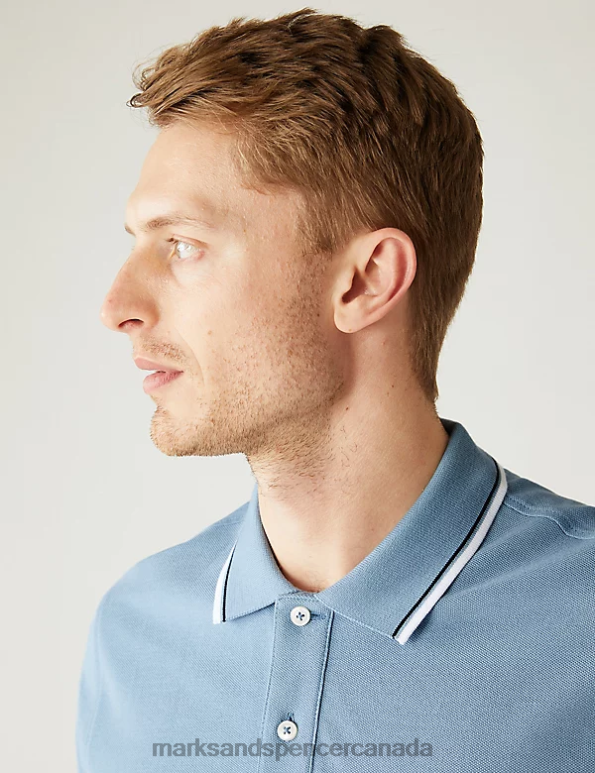 Marks and Spencer near me - Men Light Airforce Clothing Marks & Spencer Pure Cotton Pique Tipped Polo Shirt 20VTD5059