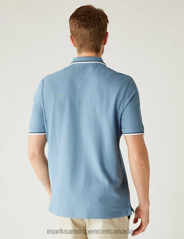 Marks and Spencer near me - Men Light Airforce Clothing Marks & Spencer Pure Cotton Pique Tipped Polo Shirt 20VTD5059