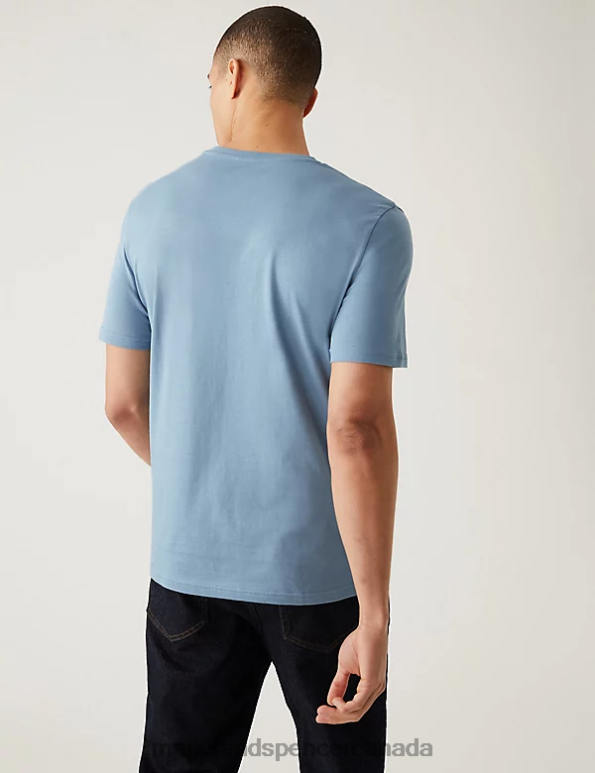 Men Light Airforce Clothing Marks & Spencer Pure Cotton V-Neck T-Shirt 20VTD5208 - Marks and Spencer Canada locations