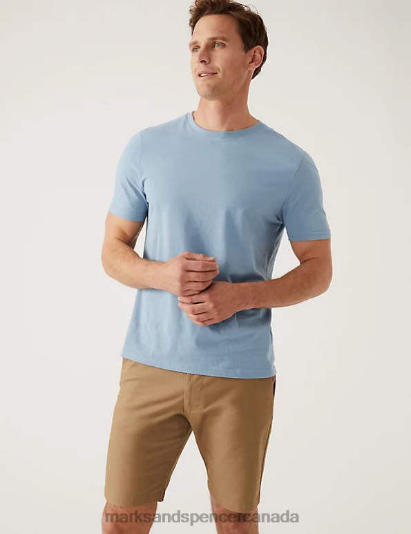 Marks and Spencer Canada - Men Light Airforce Clothing Marks & Spencer Slim Fit Pure Cotton Crew Neck T-Shirt 20VTD5156
