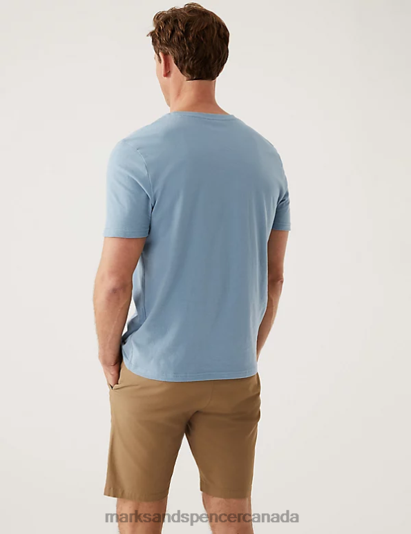 Marks and Spencer Canada - Men Light Airforce Clothing Marks & Spencer Slim Fit Pure Cotton Crew Neck T-Shirt 20VTD5156