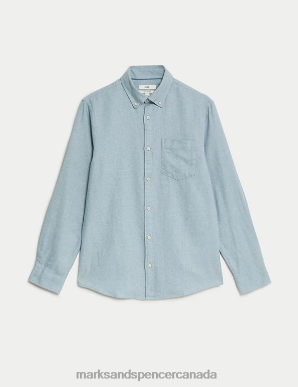 Marks and Spencer near me - Men Light Blue Clothing Marks & Spencer Cotton Rich Flannel Shirt 20VTD5631