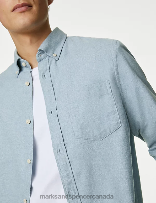 Marks and Spencer near me - Men Light Blue Clothing Marks & Spencer Cotton Rich Flannel Shirt 20VTD5631