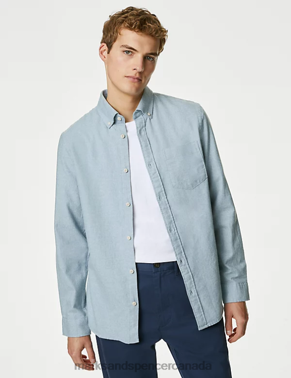 Marks and Spencer near me - Men Light Blue Clothing Marks & Spencer Cotton Rich Flannel Shirt 20VTD5631