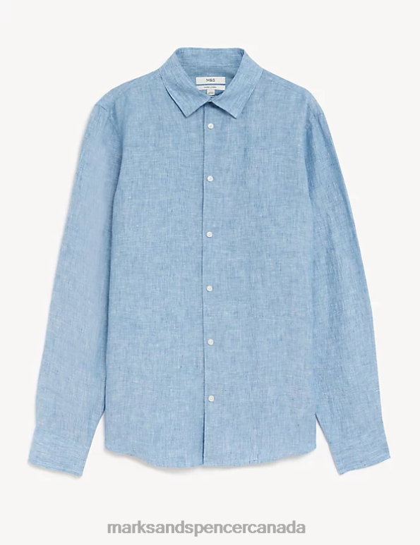 Marks and Spencer near me - Men Light Blue Clothing Marks & Spencer Longer Length Pure Linen Shirt 20VTD5353