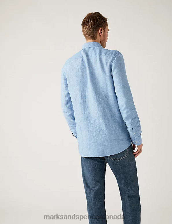 Marks and Spencer near me - Men Light Blue Clothing Marks & Spencer Longer Length Pure Linen Shirt 20VTD5353