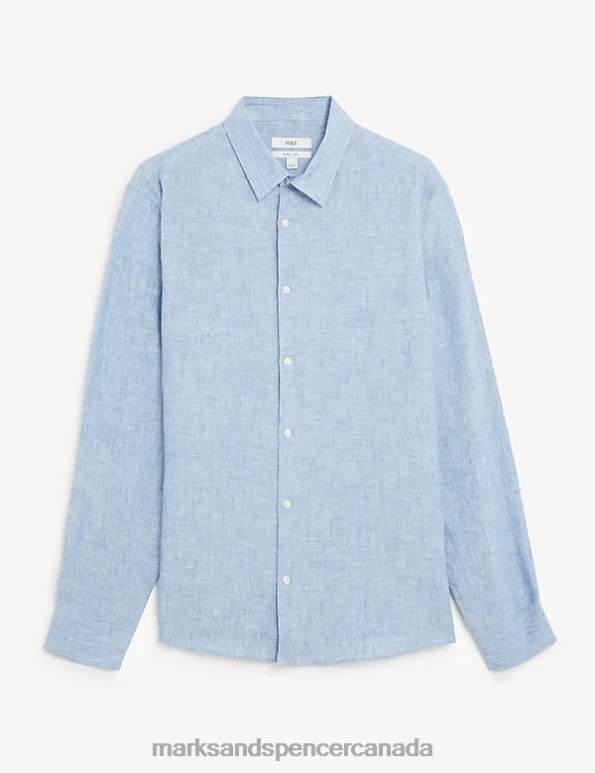 Men Light Blue Clothing Marks & Spencer Pure Linen Shirt 20VTD5895 - Marks and Spencer online