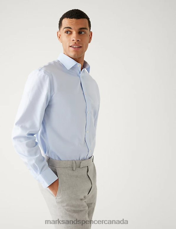 Men Light Blue Clothing Marks & Spencer Regular Fit Non Iron Pure Cotton Check Shirt 20VTD6220 - Marks and Spencer outlet