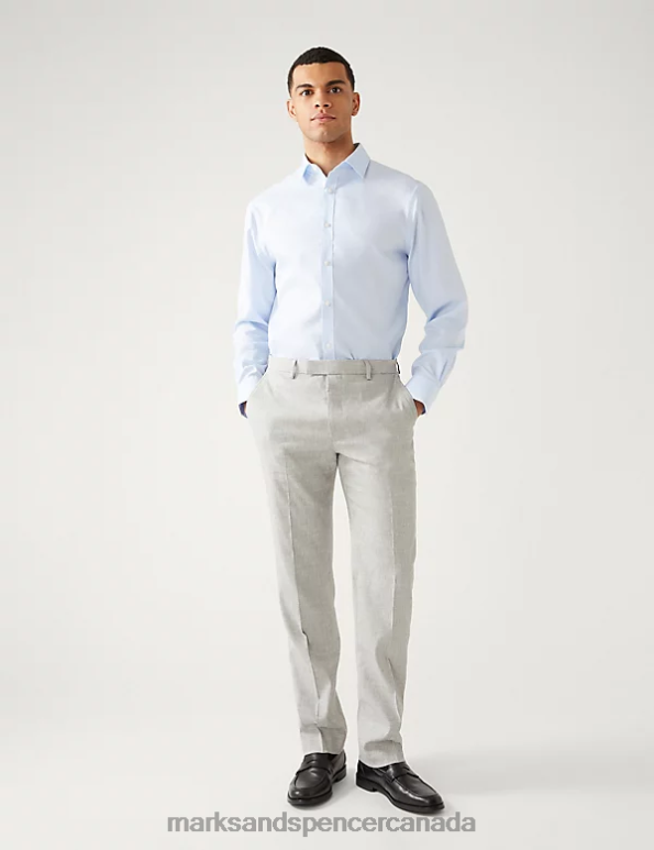 Men Light Blue Clothing Marks & Spencer Regular Fit Non Iron Pure Cotton Check Shirt 20VTD6220 - Marks and Spencer outlet