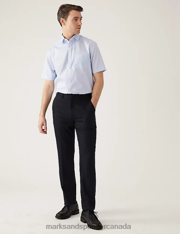 Men Light Blue Clothing Marks & Spencer Regular Fit Pure Cotton Non Iron Striped Shirt 20VTD7068 - Marks and Spencer outlet