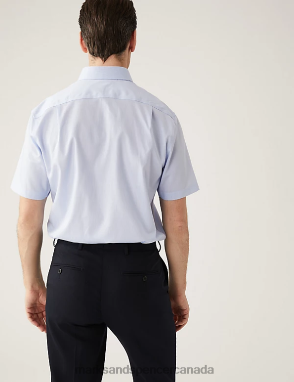 Men Light Blue Clothing Marks & Spencer Regular Fit Pure Cotton Non Iron Striped Shirt 20VTD7068 - Marks and Spencer outlet