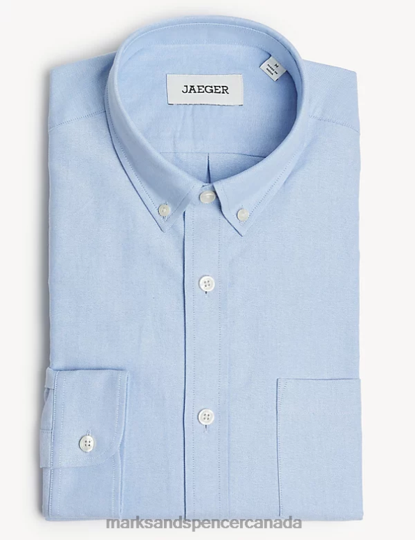 Marks and Spencer Canada - Men Light Blue Clothing Marks & Spencer Regular Fit Pure Cotton Oxford Shirt 20VTD5661