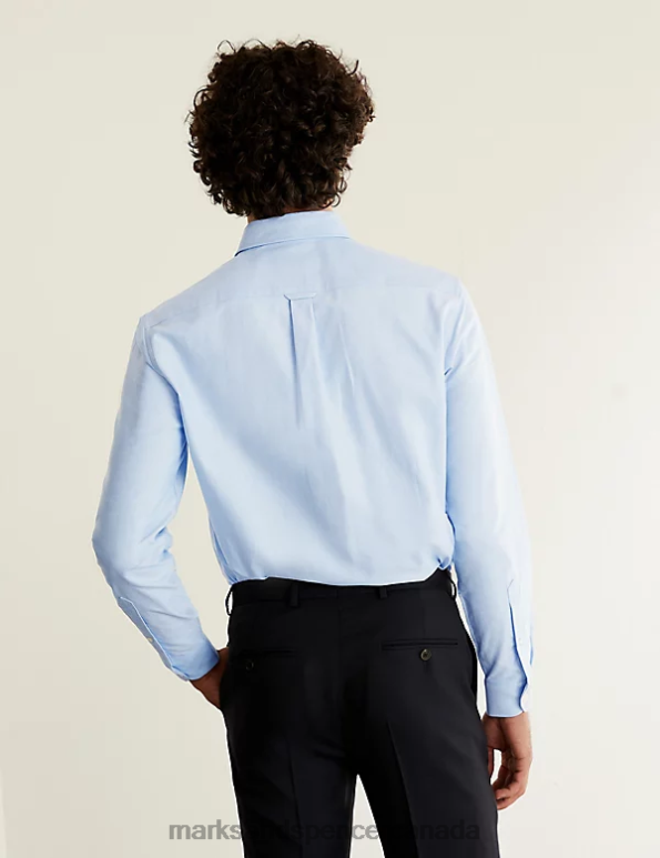 Marks and Spencer Canada - Men Light Blue Clothing Marks & Spencer Regular Fit Pure Cotton Oxford Shirt 20VTD5661