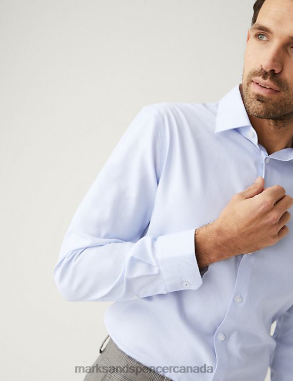 Marks and Spencer sale - Men Light Blue Clothing Marks & Spencer Regular Fit Pure Cotton Textured Shirt 20VTD5822