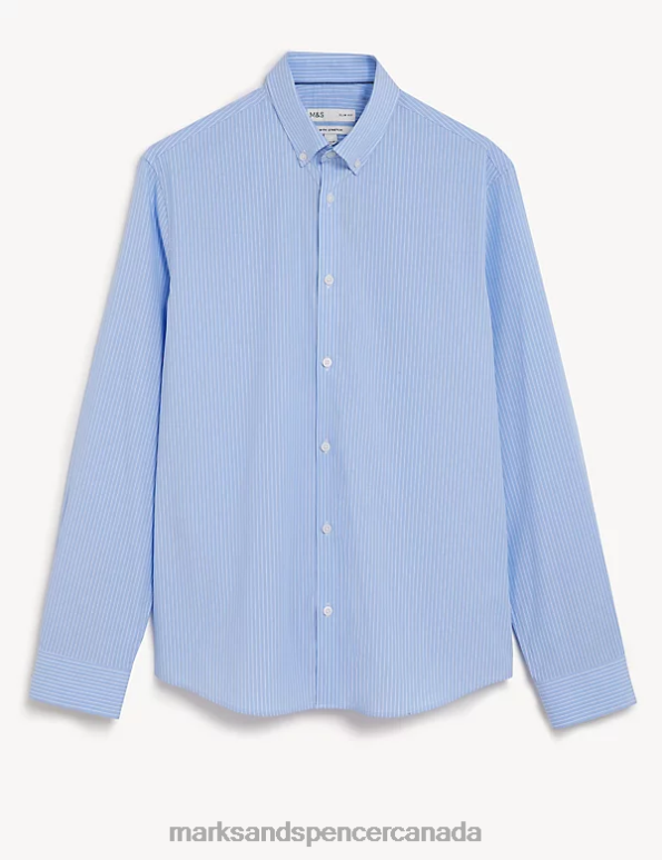 Marks and Spencer near me - Men Light Blue Clothing Marks & Spencer Slim Fit Cotton Rich Striped Shirt 20VTD5605
