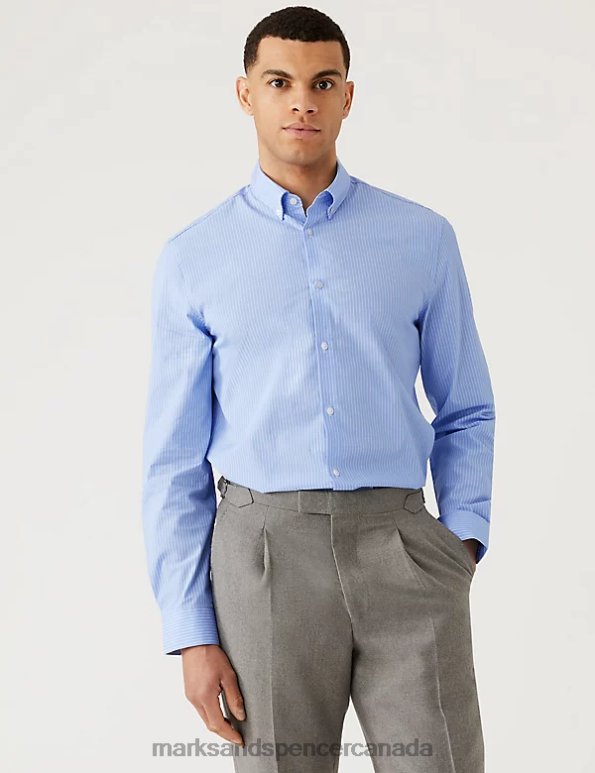 Marks and Spencer near me - Men Light Blue Clothing Marks & Spencer Slim Fit Cotton Rich Striped Shirt 20VTD5605