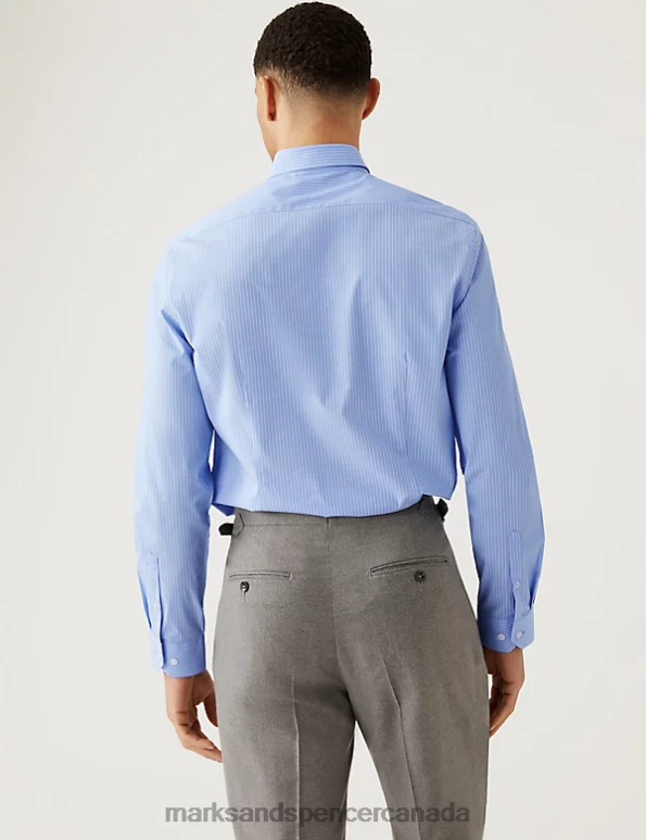 Marks and Spencer near me - Men Light Blue Clothing Marks & Spencer Slim Fit Cotton Rich Striped Shirt 20VTD5605