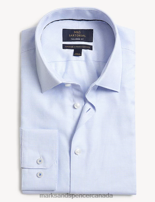 Men Light Blue Clothing Marks & Spencer Tailored Fit Pure Cotton Textured Shirt 20VTD5805 - Marks and Spencer online