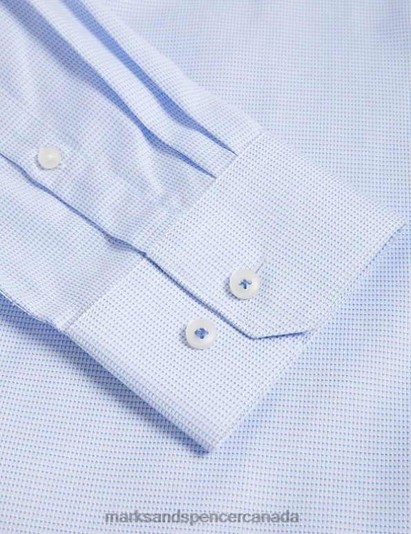 Men Light Blue Clothing Marks & Spencer Tailored Fit Pure Cotton Textured Shirt 20VTD5805 - Marks and Spencer online