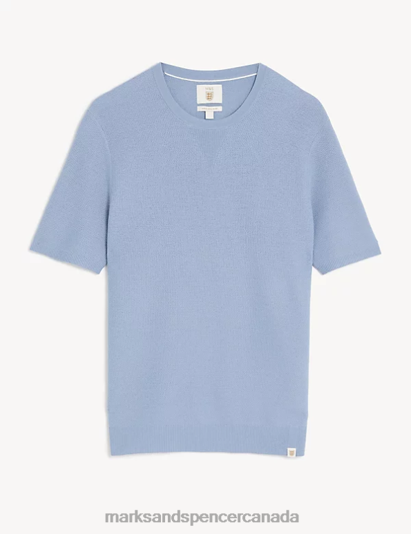 Men Light Blue Mix Clothing Marks & Spencer Wool Blend Textured Knitted T-Shirt 20VTD6854 - Marks and Spencer Canada locations