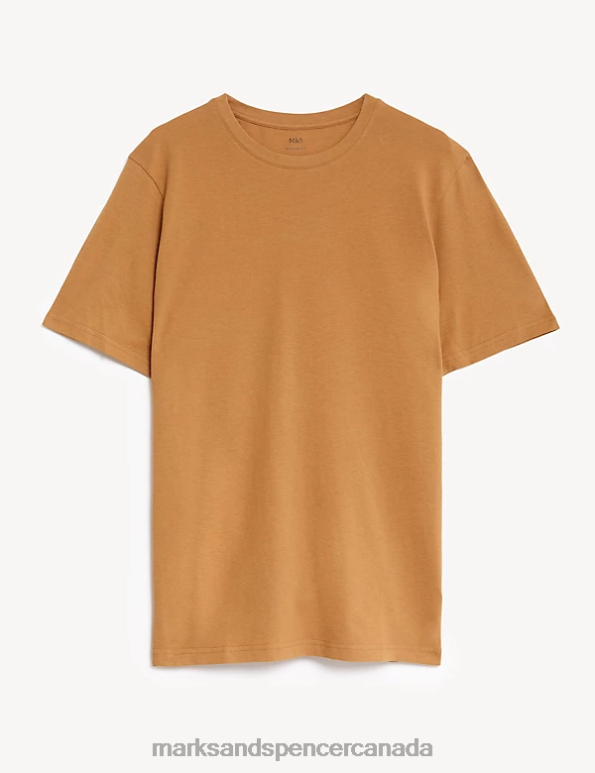 Marks and Spencer Canada - Men Light Bronze Clothing Marks & Spencer Pure Cotton Crew Neck T-Shirt 20VTD139