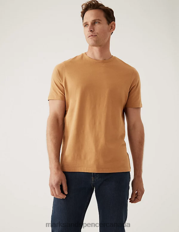 Marks and Spencer Canada - Men Light Bronze Clothing Marks & Spencer Pure Cotton Crew Neck T-Shirt 20VTD139