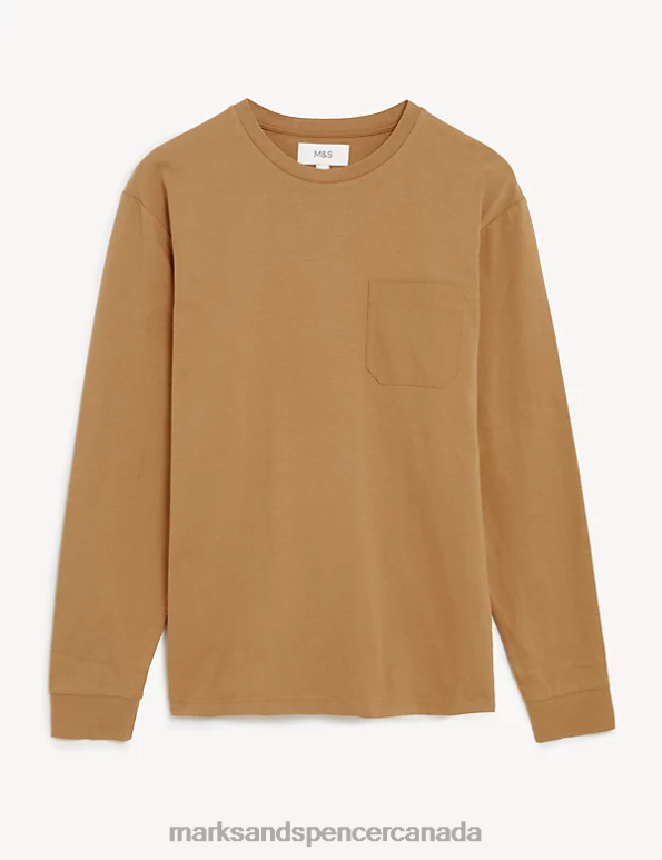 Men Light Bronze Clothing Marks & Spencer Pure Cotton Long Sleeve T-Shirt 20VTD7101 - Marks and Spencer online