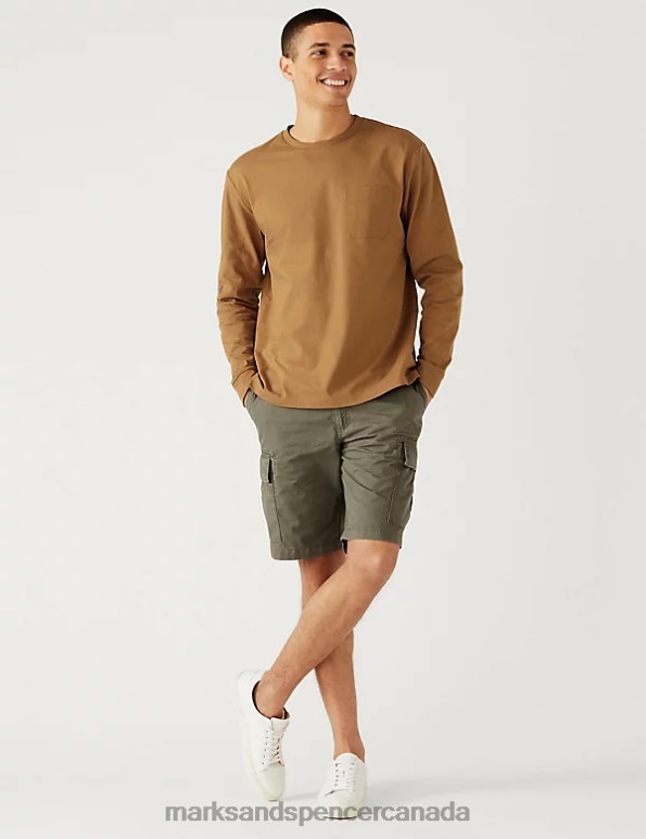 Men Light Bronze Clothing Marks & Spencer Pure Cotton Long Sleeve T-Shirt 20VTD7101 - Marks and Spencer online