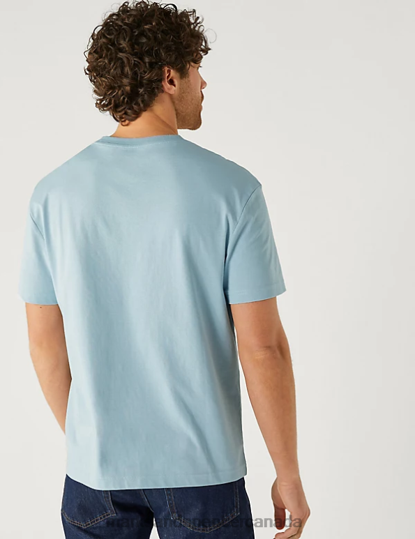 Men Light Denim Clothing Marks & Spencer Pure Cotton Abstract Graphic T-Shirt 20VTD4818 - Marks and Spencer outlet