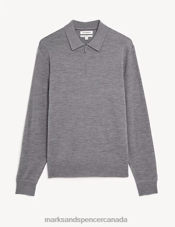 Marks and Spencer sale - Men Light Grey Clothing Marks & Spencer Pure Extra Fine Merino Wool Knitted Polo 20VTD6706