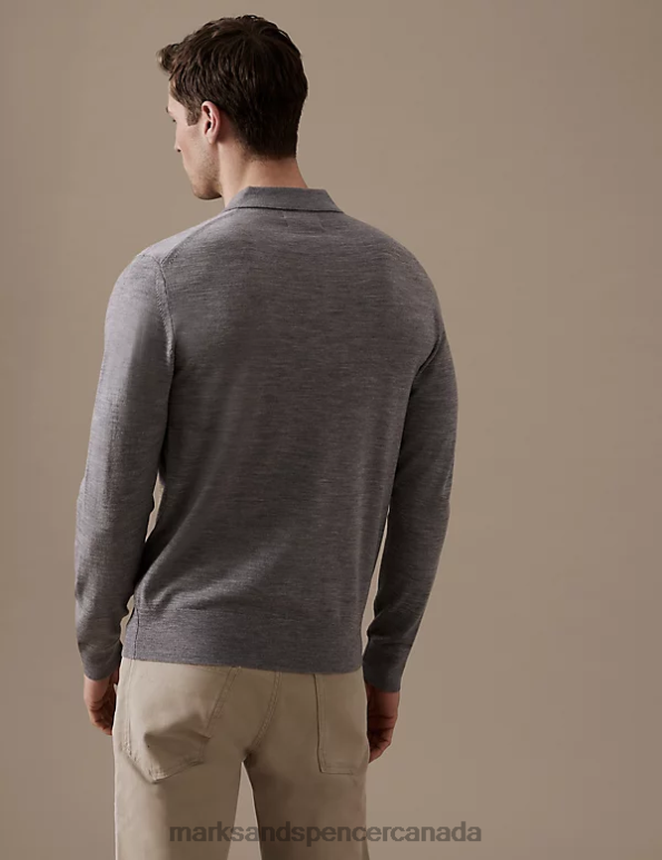 Marks and Spencer sale - Men Light Grey Clothing Marks & Spencer Pure Extra Fine Merino Wool Knitted Polo 20VTD6706