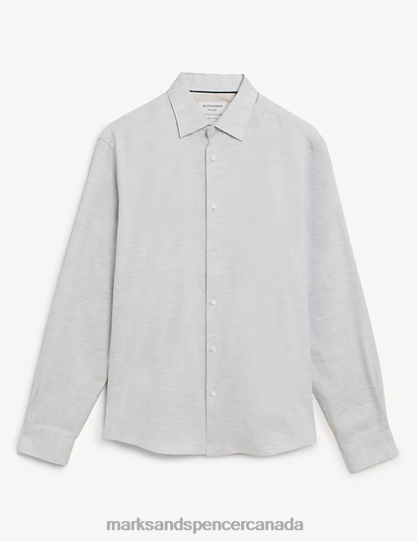 Marks and Spencer sale - Men Light Grey Clothing Marks & Spencer Regular Fit Pure Cotton Herringbone Shirt 20VTD5969