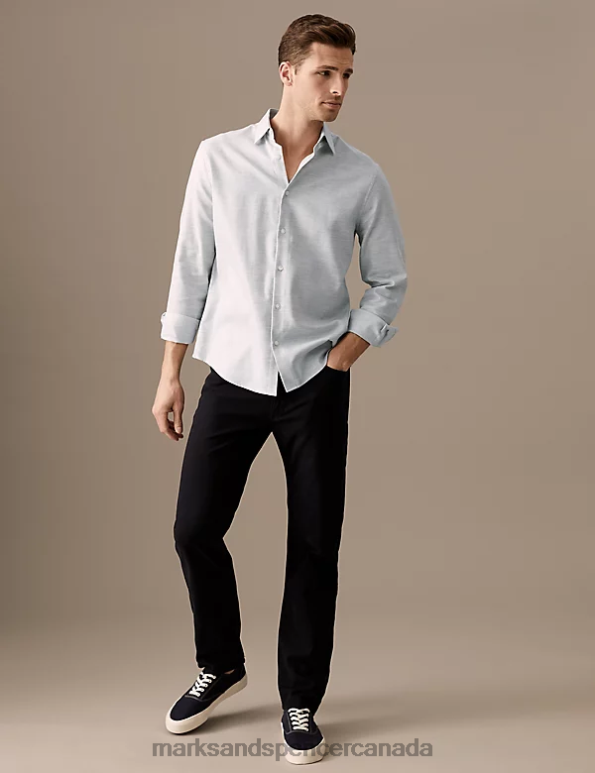 Marks and Spencer sale - Men Light Grey Clothing Marks & Spencer Regular Fit Pure Cotton Herringbone Shirt 20VTD5969