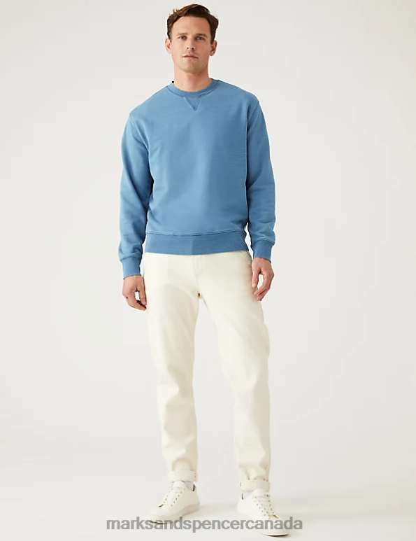 Men Light Indigo Clothing Marks & Spencer Relaxed Fit Pure Cotton Sweatshirt 20VTD5880 - Marks and Spencer Canada locations