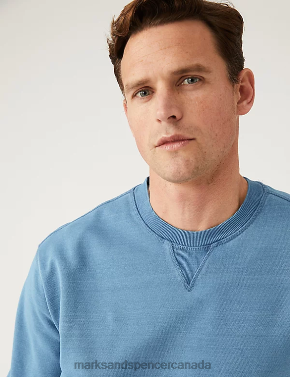 Men Light Indigo Clothing Marks & Spencer Relaxed Fit Pure Cotton Sweatshirt 20VTD5880 - Marks and Spencer Canada locations
