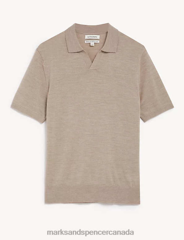 Men Light Natural Clothing Marks & Spencer Pure Extra Fine Merino Wool Knitted Polo Shirt 20VTD6566 - Marks and Spencer outlet