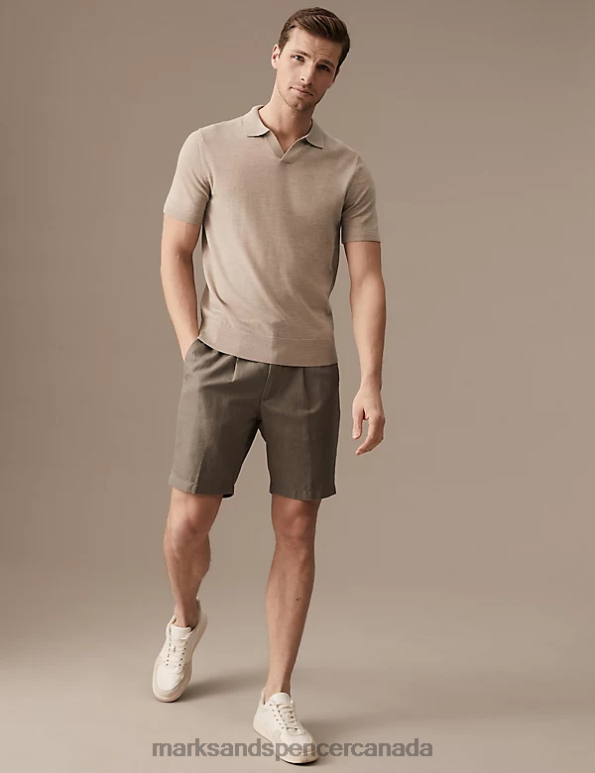 Men Light Natural Clothing Marks & Spencer Pure Extra Fine Merino Wool Knitted Polo Shirt 20VTD6566 - Marks and Spencer outlet