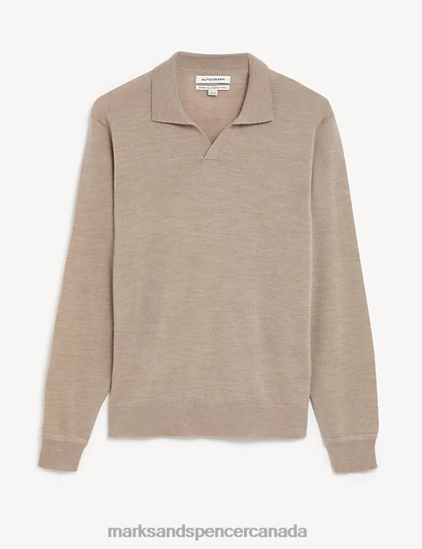 Marks and Spencer Canada - Men Light Natural Clothing Marks & Spencer Pure Extra Fine Merino Wool Knitted Polo Shirt 20VTD6673