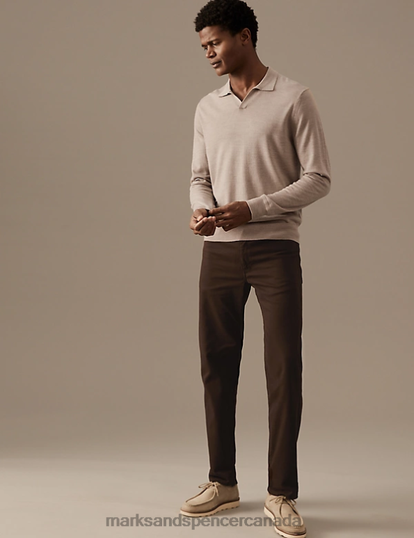 Marks and Spencer Canada - Men Light Natural Clothing Marks & Spencer Pure Extra Fine Merino Wool Knitted Polo Shirt 20VTD6673