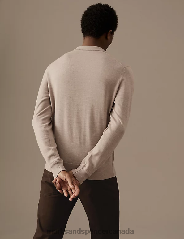 Marks and Spencer Canada - Men Light Natural Clothing Marks & Spencer Pure Extra Fine Merino Wool Knitted Polo Shirt 20VTD6673