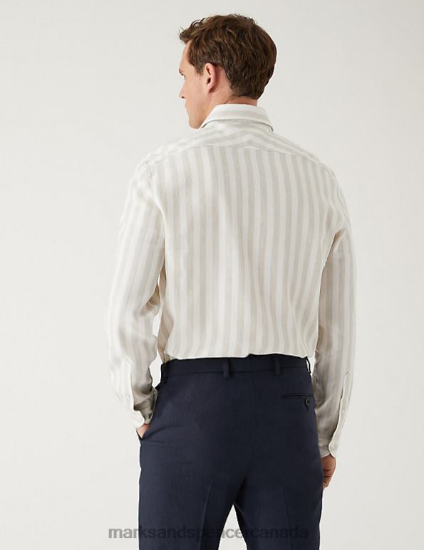 Men Light Natural Clothing Marks & Spencer Tailored Fit Italian Linen Miracle Shirt 20VTD5455 - Marks and Spencer online