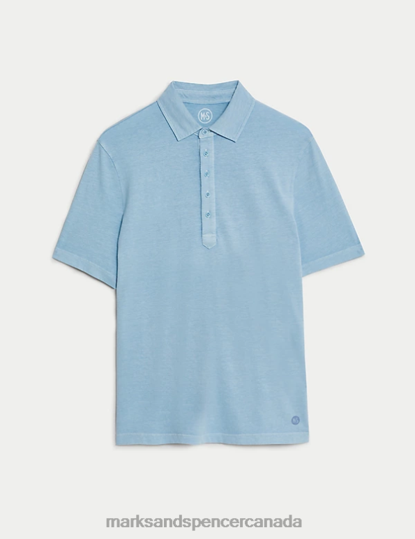 Men Light Navy Clothing Marks & Spencer The Hoyle Pure Cotton Polo 20VTD5078 - Marks and Spencer Canada locations