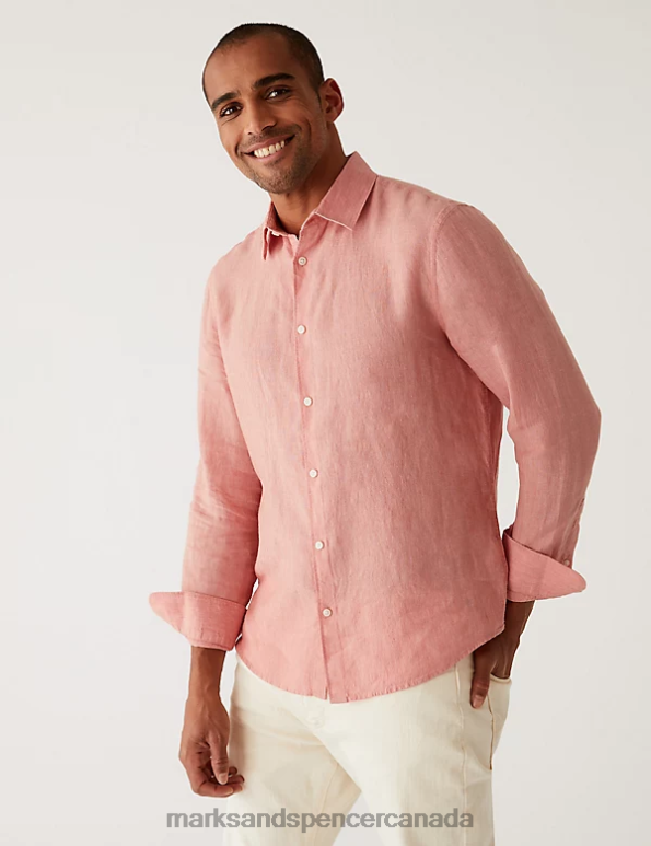 Marks and Spencer sale - Men Light Pink Clothing Marks & Spencer Pure Linen Shirt 20VTD5894