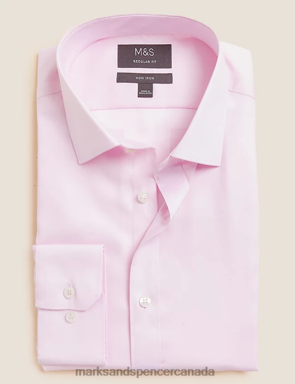 Men Light Pink Clothing Marks & Spencer Regular Fit Pure Cotton Non Iron Shirt 20VTD5225 - Marks and Spencer outlet
